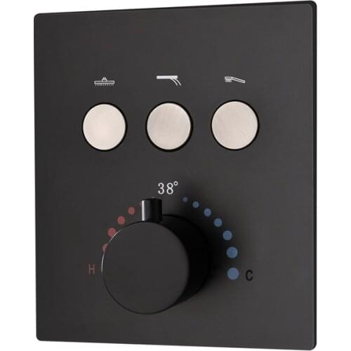 Matte black Touch Button Faucet Switch Brass Concealed Shower Valve 3 Functions Thermostatic Mixer Shower Tap Controller