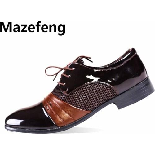 Mazefeng New Arrival Mens Dress Shoes Lace-up Wedding Shoes for Men High Quality Elegant Business Flat Men Formal Office Shoes