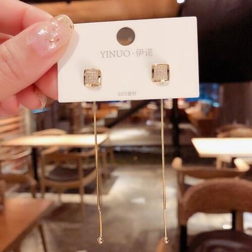 Fashion Long Tassel Gold Color Dangle Earrings for Women Korean Wedding Elegant Square Drop Earing Jewelry Gifts Trendy Kolczyki