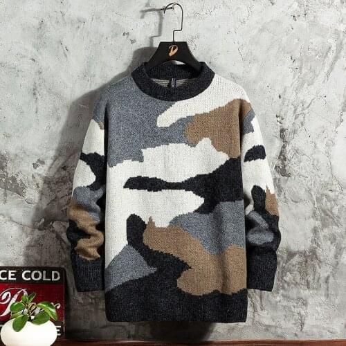 2021 mens autumn and winter new warm jacket Joker Korean fashion casual Camouflage sweater knitted jacket mens sweater
