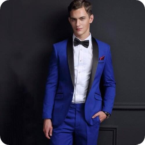 Royal Blue Men Wedding Suits Slim Fit Prom Evening Party Suits Groom Wear Tuxedos Costume Homme 2Piece Jacket Pants Man Blazer