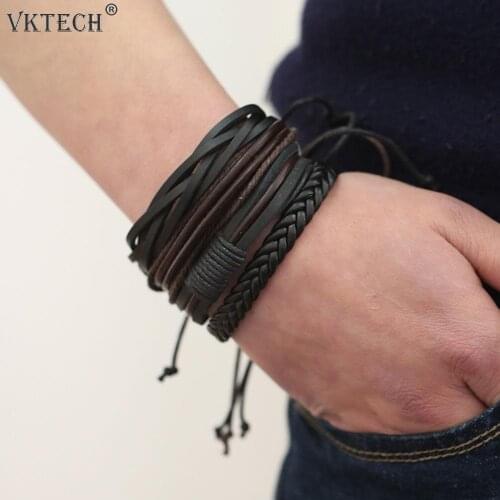 Man Bracelet European Hot Retro Multilevel Cowhide Handmade Woven Bracelet for Boyfriend Girlfriend Birthday Gift
