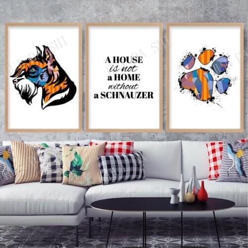Set of 3 Prints House is not a Home Miniature Schnauzer Paw Print Multicolour Abstract Art Colourful Dog Gallery Wall Poster