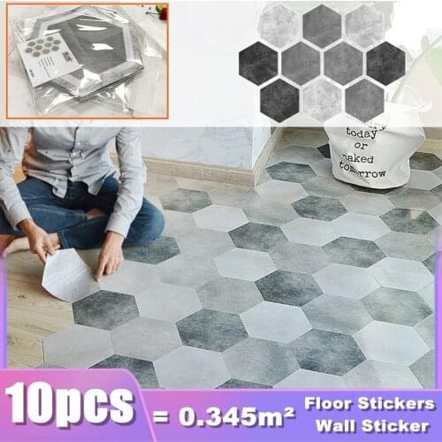 10pcs Bathroom Floor Stickers Peel Stick Self Adhesive Waterproof Non Slip Hexagonal Floor Tiles Kitchen Living Room Decoration