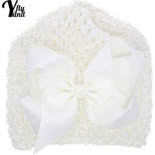 Yundfly Solid Color Grosgrain Ribbon Bowknot Toddler Hat Comfortable Breathable Knitting Caps Newborn Headwear Photography Props