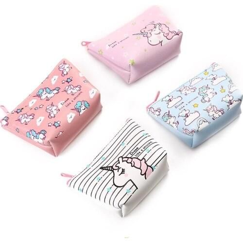 Creative Cartoon Kids Coin Purse Wallet Women Simple Leather Coin Purses Holder Girl Cute Unicorn PU Small Bag Zipper Coin Pouch