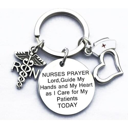 Silver Plated Medical Symbol Nurse Doctor Keychain Pendant Snakes Wings Key Ring Nurse Day Gifts