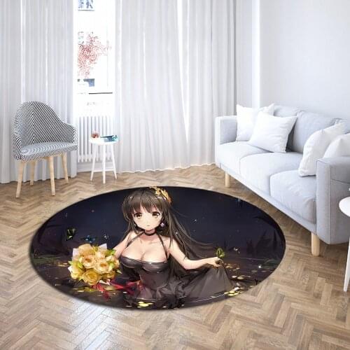 Sexy Busty Girl Round Carpet 3D Print Japan Anime Rugs Cloakroom Rugs Computer Chair Mat Cartoon Cute Carpet Play Tent Floor Mat