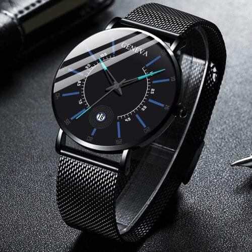 2021 Luxury Fashion Mens Business Watch Ultra Thin Thin Stainless Steel Mesh Belt Quartz Wrist Watch Men Watches reloj hombre