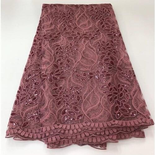 Pink Luxury sequins Lace Handmade Fabric French Wedding Dress Latest Nigeria Cotton Embroidery White Good Price With Stones New