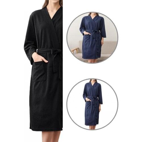 Open Stitching Sexy Long Sleeve Lady Pajamas Robes Grid Texture Women Bathrobe Belt for Adult