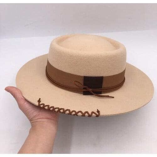 New winter shallow the color of camel wool hat for men and women embroidery wool felt hat wide-brim tide female fashion