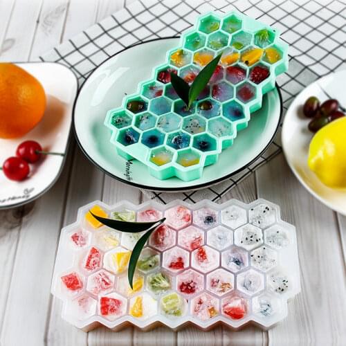 37 Cell Silicone Ice Cube Maker Food Grade Honeycomb Silica Gel Ice Cube With Cover Creative Ice Mould