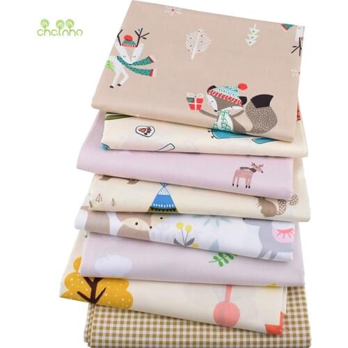 Chainho,Light Brown Winter Series,Printed Twill Cotton Fabric,Patchwork Cloth For DIY Sewing&Quilting Baby & Childrens Material