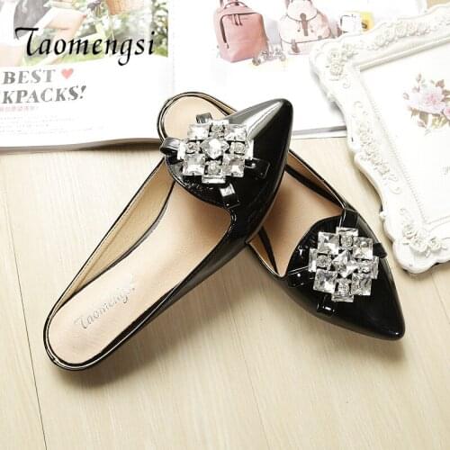 Taomengsi Womens shoes GirlIs Sweet Flat and Antiskid Slipper Female Diamond Wide Fat Girl Solid Color Ladies shoes