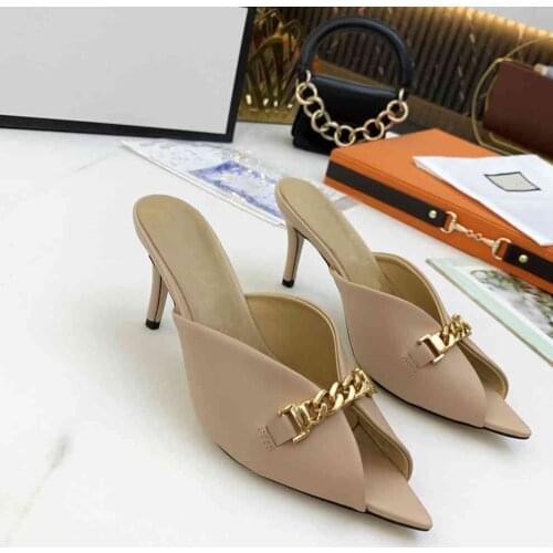 Summer Slippers Women Peep Toe High Heel Slides Women Chains Ladies Shoes Chinelo New Pantuflas De Mujer Fashion Chausson Femme