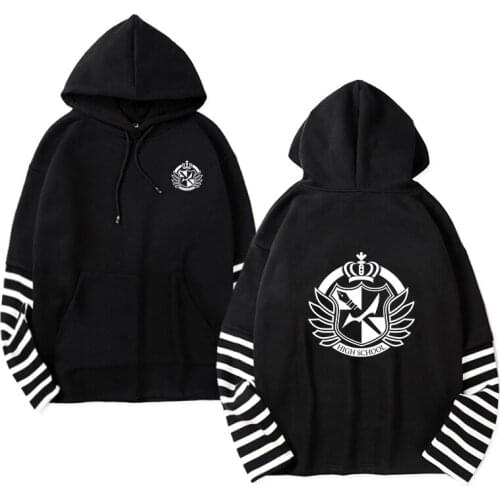 Dangan Ronpa Winter fleece Hoodie thick Patchwork Pullover Danganronpa anime cosplay costume Hoody Sweatshirt streetwear tops