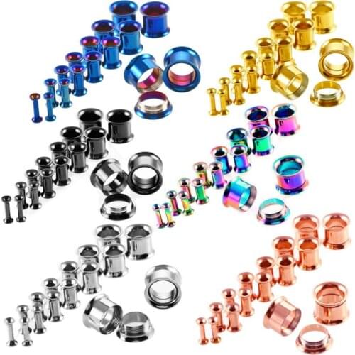 16pcs 2mm-12mm Surgical Stainless Steel Ear Flesh Tunnel Plugs Double Flared Hollow Screw Ear Expander Gauge Body Jewelry