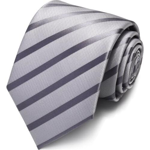 High Quality 2020 Designer New Fashion Silver Grey Striped 8cm Ties for Men Necktie Party Business Formal Suit with Gift Box