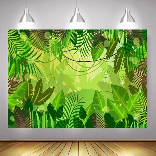 Green Jungle Forest Birthday Backdrop for Children Safari Party Photography Background Leaves Newborn Portrait Spring Backdrops