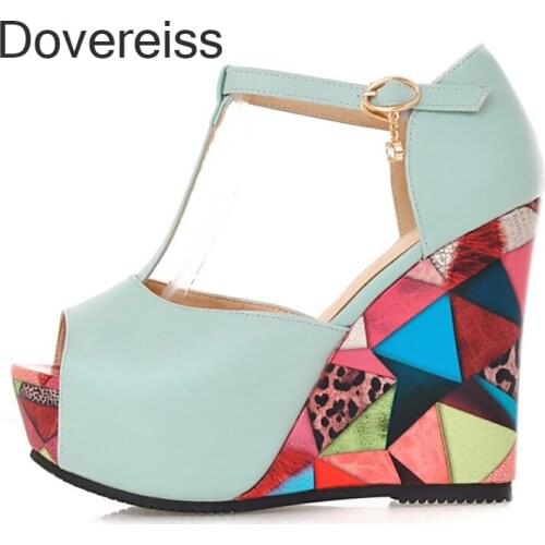 Dovereiss Fashion Womens Shoes Summer Consice Blue White Elegant Narrow Band Platform Sandals