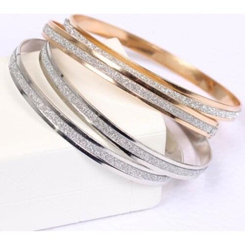 Center Matte Bright Edge Golden Silver Plated Metallic Bracelets & Bangles for Women Diameter Round 6.7cm