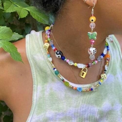 Candy Colorful Bead Necklace Women Gift Tai Chi Flower Fruit Pendant Jewelry Party Creative Choker 2021 New Trend Pearl Chain