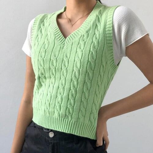 Women V-neck Retro Sweater Vest Casual Preppy Style Sleeveless Pullover Crop Top Student Style New Daily Leisure