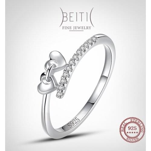Beitil Fashion 925 Sterling Silver Minimalist Heart CZ Finger Ring For Women Wedding Statement Fine Silver Jewelry