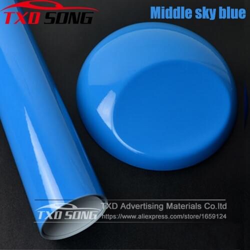 10/20/30/40/50/60x152CM Glossy Vinyl Middle Sky blue Car Sticker Glossy Film Wrap Vinyl For HOOD Roof Car glossy Vinyl