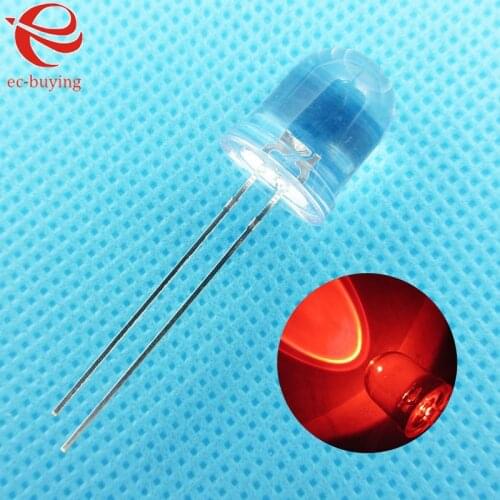 10mm Red LED Round Light Emitting Diode Transparent Ultra Bright Lamp Bead Plug-in DIY Kit Practice Wide Angle 10 mm 100 pcs/lot