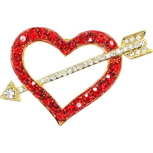 12pcs/lot Wholesale Rhinestone arrow through a heart Brooch Valentines day gift wedding Bridal Party Prom Pin brooches C102256