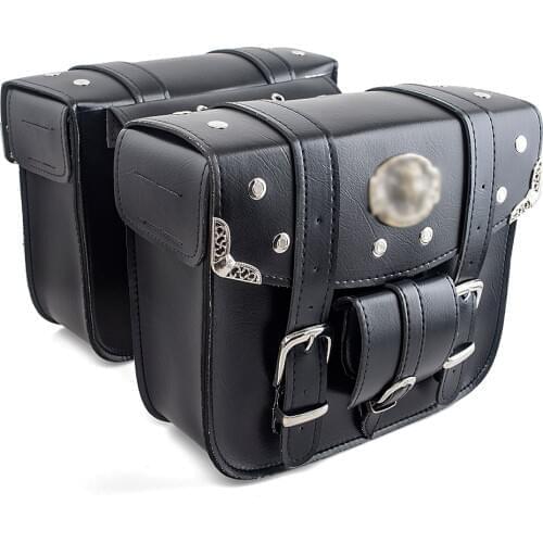 2pcs Motorcycle PU Leather Side Saddlebag Luggage Saddle Bag Black for Harley Sportster XL 883 XL 1200