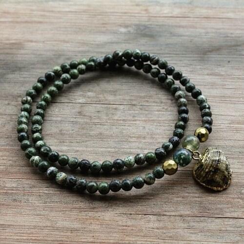 4mm Green natural stone beads & Shell pendant Bracelet for girl women