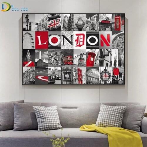 5D DIY Diamond Embroidery London City Landscape Mosaic Kit Picture Black Red Scenery Diamond Painting Full Square Round Decor
