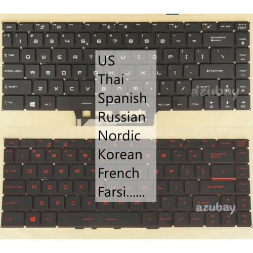 US Thai Spanish Russian Nordic SD FI DN NW Korean French Farsi Keyboard For MSI GF63 8RC 8RD, NSK-FDDBN NSK-FDCBN Red Backlight
