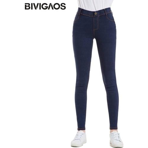 BIVIGAOS 2019 Spring New Women Button Skinny Jeans Plus Size Faux Jeans Leggings Vintage Elastic Jeggings Push Up Pencil Pants