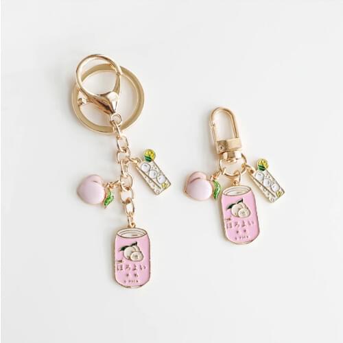 Trendy Summer Peach Drinks Keychain Kawaii Airpods Pendant For Clothes Backpack Keyring Key Chains Charms Couple Gift