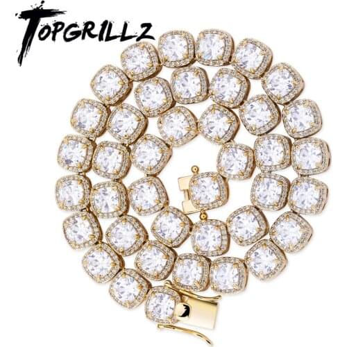 TOPGRILLZ 10mm Square Zircon Large Size Tennis Chain Necklace Ice Out Bling CZ Charm Hip Hop Fashion Jewelry For Men