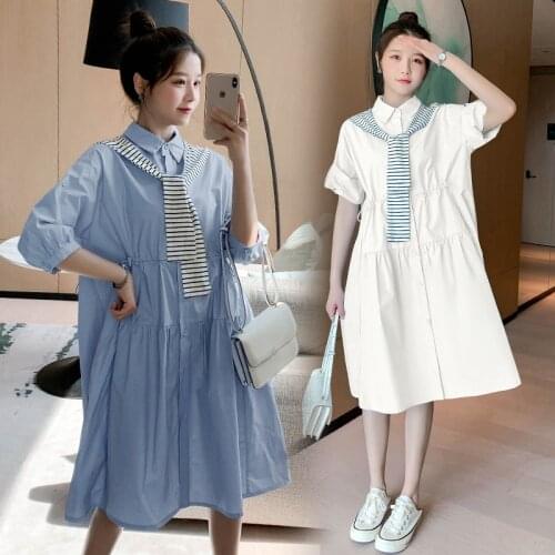 Feature Pocket Decoration Long Maternity Dress For Pregnant Women Pregnancy Casual Summer Clothes Top Breastfeeding Blouses