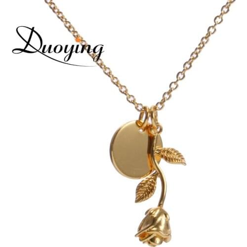 Duoying Personalized Name Jewelry Rose Engrave Discs Choker Necklace Monogram Flower Custom Nameplate Necklace&Pendant for eBay