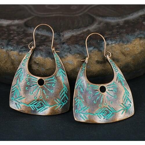 Ethnic Womens Bohemian Bronze Dangle Earrings Vintage Gypsy Hollow Jhumka Earrings Oorbellen Hangers