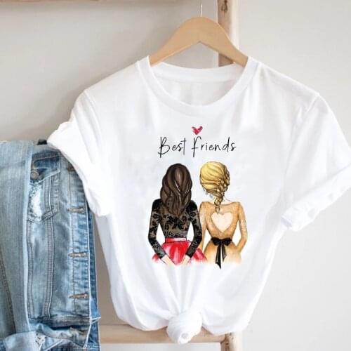 FIXSYS Summer New Fashion Short Sleeve Women T-shirt Girls Best Friends Printed Casual Tshirts Female Harajuku O-neck Tops Tee