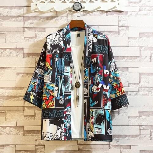 Harajuku Kimono Cardgan Jacket Men Summer Thin Brand Plus Size Loose Open Stitch Hip Hop Jacket Coat Men Clothing