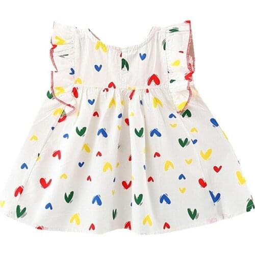 Summer Colorful Heart Design Girl Princess Dress Cotton Newborn Toddlers Cute Infant Jumpsuit Fashion Kids Clothing