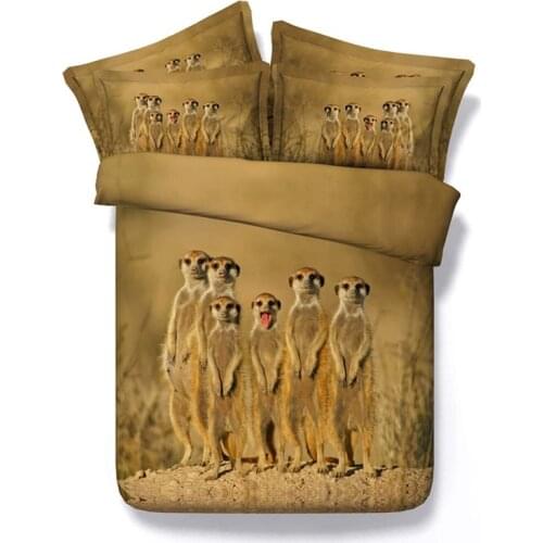 3D Animal bedding set Meerkat duvet cover bedspreads bed sheet linen Super king size queen twin double doona quilt bedsheet 4pcs