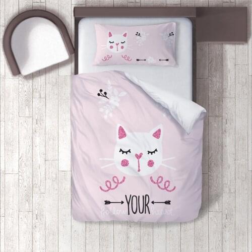 Duvet Cover Set Bedding Set Pillow Case for Baby and Kids Room 3D Printed Cat Pink Flower Cute Model 130