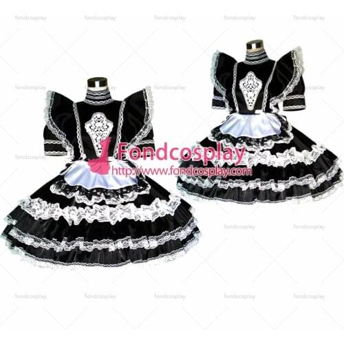 Sexy Sissy Maid Satin Black Dress Lockable Uniform Cosplay Costume Tailor-made[G357]