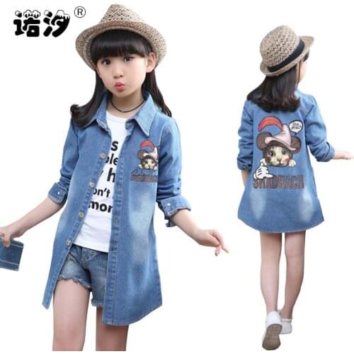 Girls jacket baby cotton denim jacket children spring autumn cartoon shirt kids jeans childre casual clothes teenage windbreaker