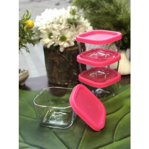 Lava Cube 4 Pcs Glass Storage Container-270 cc-Food Saklma Containers-Breakfast Bowls